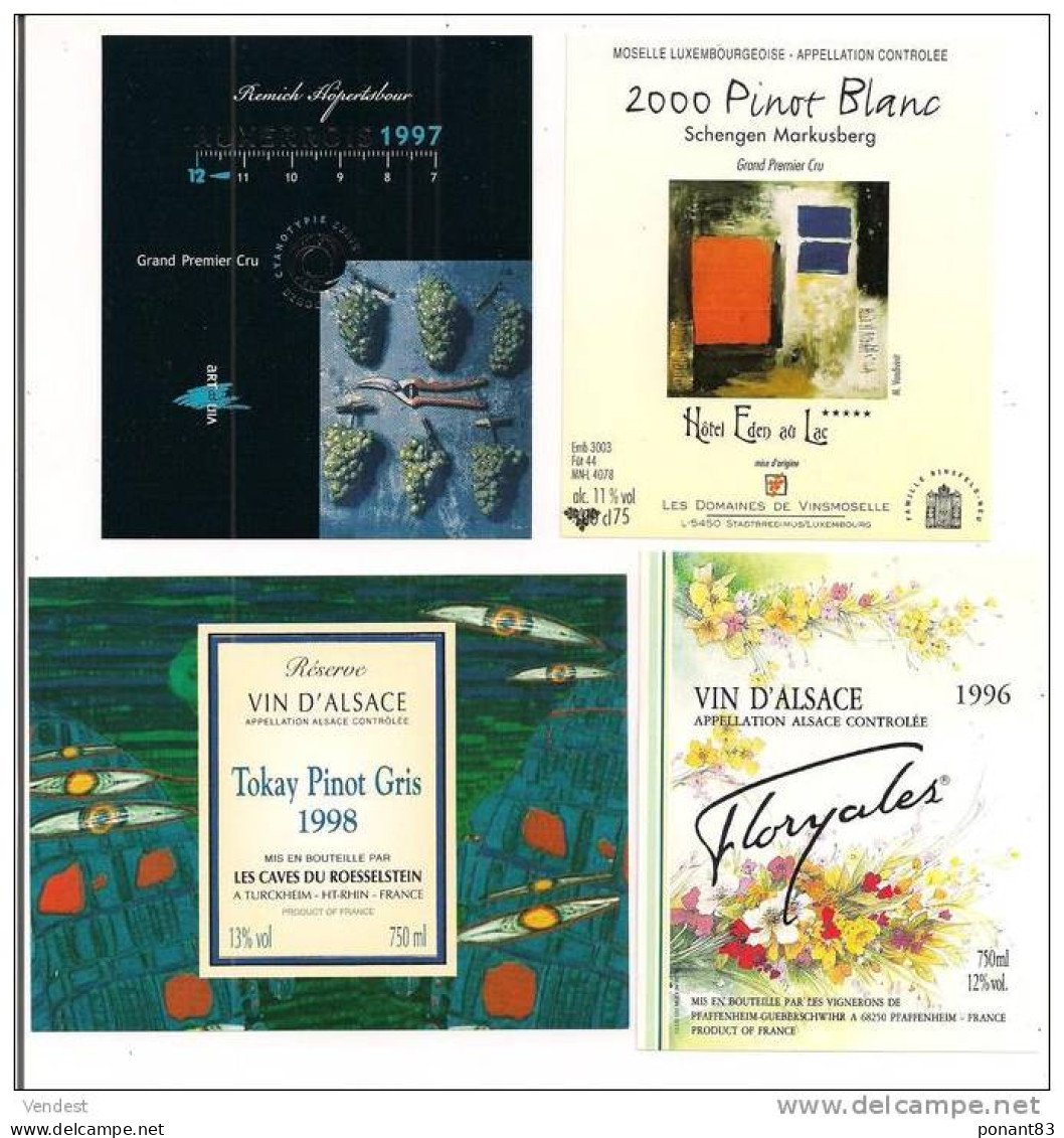 Etiquettes  Vin D'Alsace Auxerrois 1997, Pinot Blanc 2000, Floralies 1996 Et Tokay Pinot Gris 1998 - - White Wines