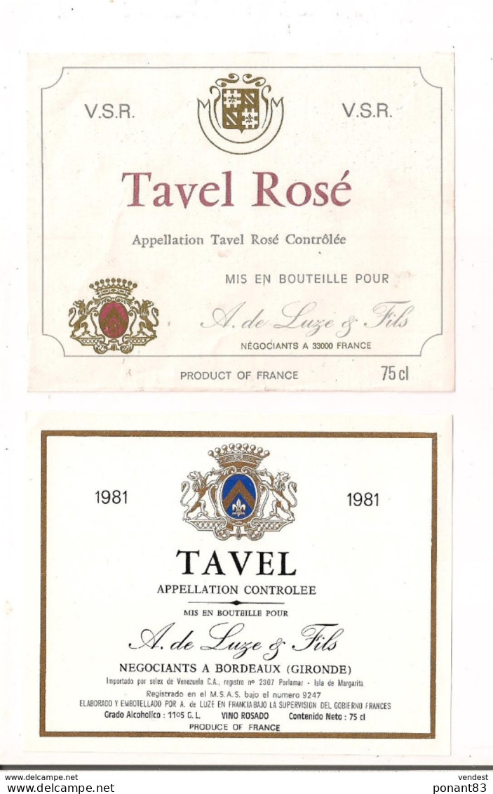 2 Etiquettes  Tavel 1981 Et Tavel Rosé - A;de Luze & Fils - - Côtes Du Rhône