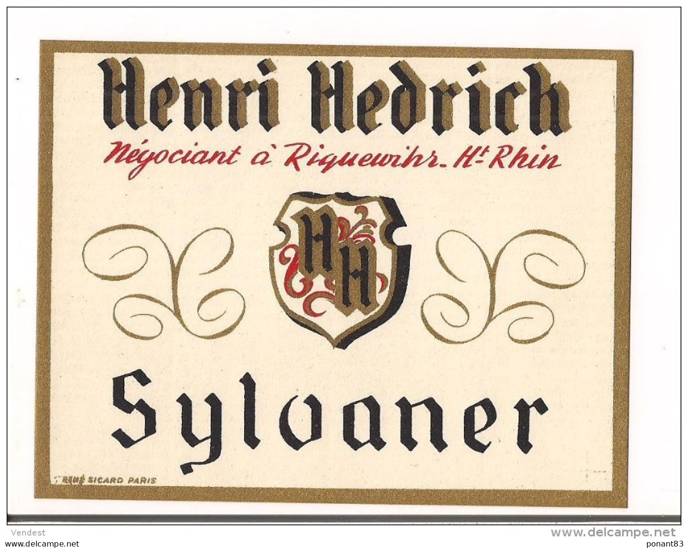 Etiquette Sylvaner Henri Hedrich à Riquewhir - - White Wines