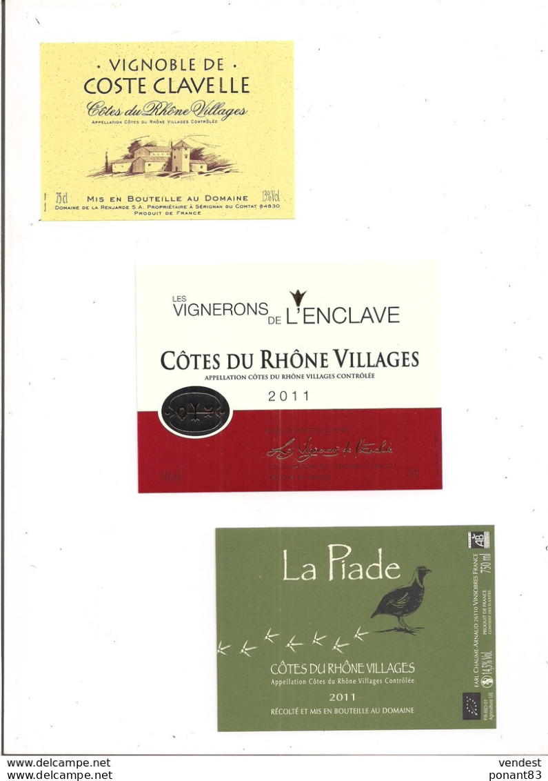 Etiquettes  Côtes Du Rhône Villages: Vignoble De Coste Clavelle,Vignerons De L'Enclave 2011, La Piade 2011 - Côtes Du Rhône