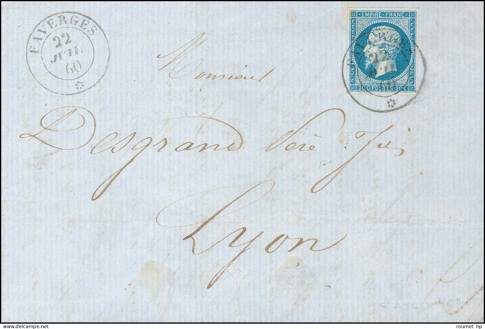 Càd Sarde FAVERGES * / N° 14 Sur Lettre Pour Lyon. 1860. - SUP. - R. - 1853-1860 Napoléon III.