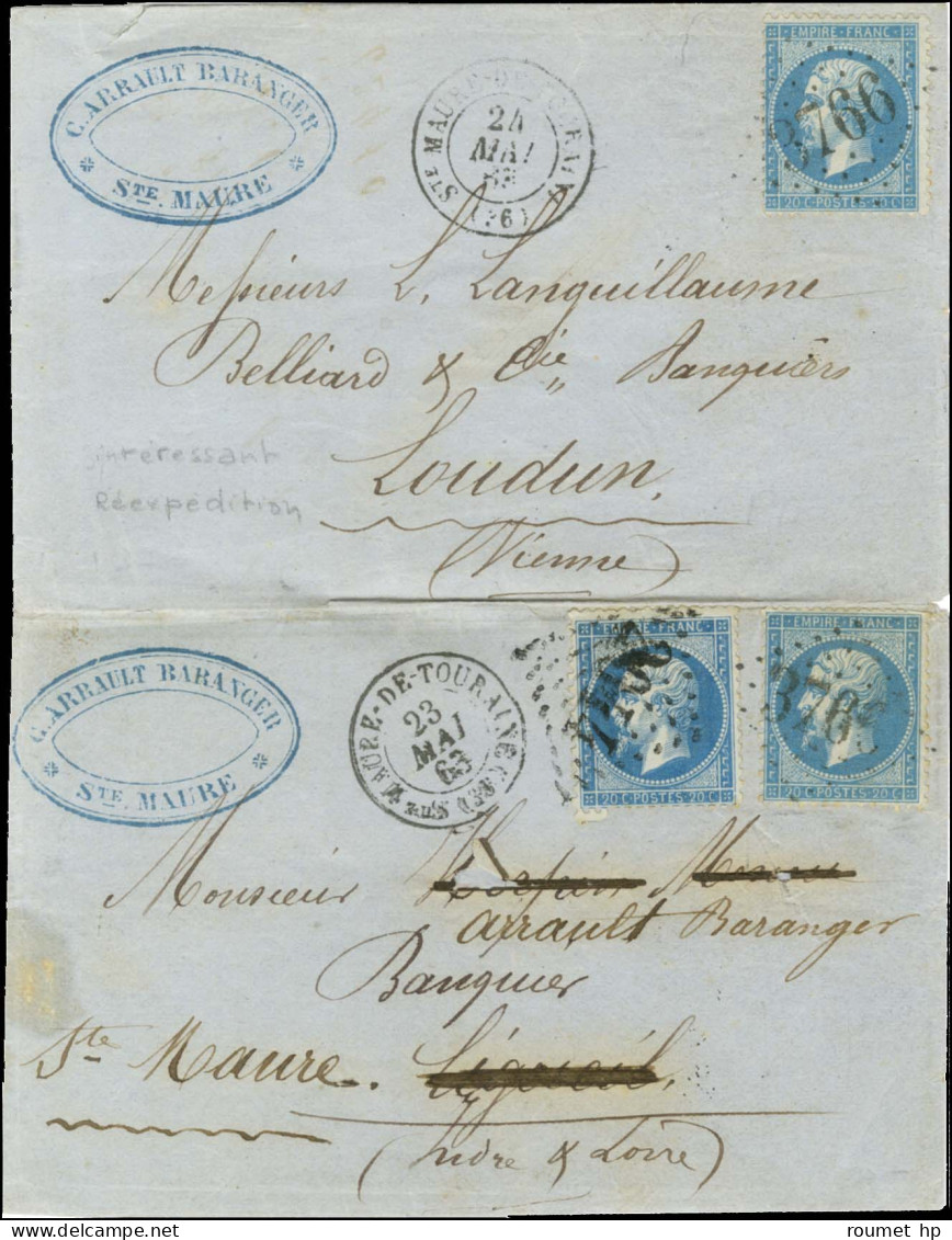 GC 3766 / N° 22 Càd T 15 Ste MAURE DE TOURAINE (36) 23 MAI 63 Sur Lettre Pour Ligueil Réexpédiée à Ste Maure à L'aide D' - 1862 Napoleon III