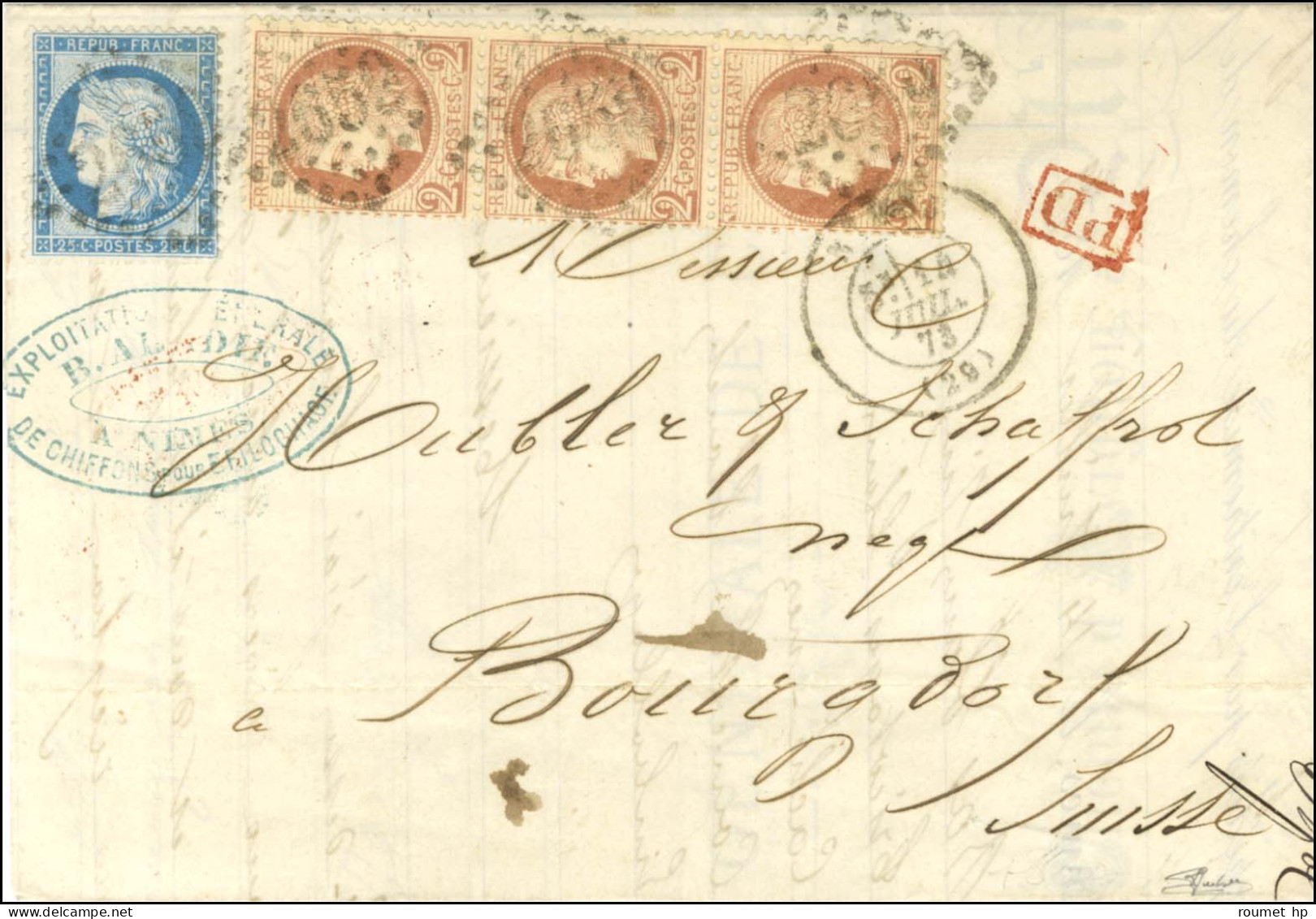 GC 2659 / N° 51 Bande De 3 + N° 60 Type 1 Càd T 17 NIMES (29) Sur Lettre Suraffranchie à 31c Pour Burgdorf. 1873. - TB / - 1871-1875 Ceres