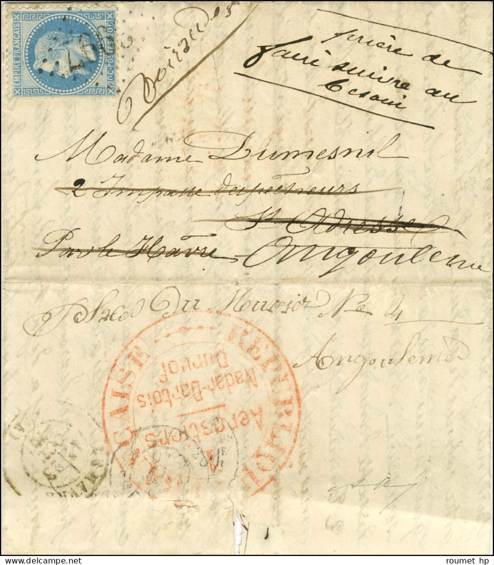 Lettre Avec Texte Daté De Paris Le 16 Octobre 1870 Pour Sainte Adresse Réexpédiée à Angoulême. Au Recto, GC 3997 / N° 29 - Oorlog 1870