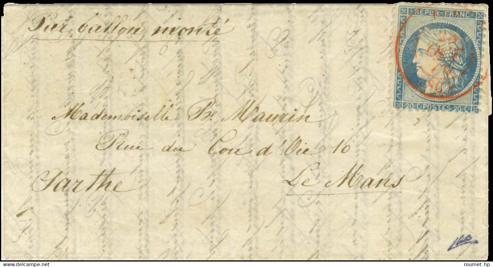 Càd Rouge PARIS (SC) 28 OCT. 70 / N° 37 Sur Lettre Pour Le Mans. Au Verso, Càd D'arrivée 2 NOV. 70. LE COLONEL CHARRAS.  - Oorlog 1870