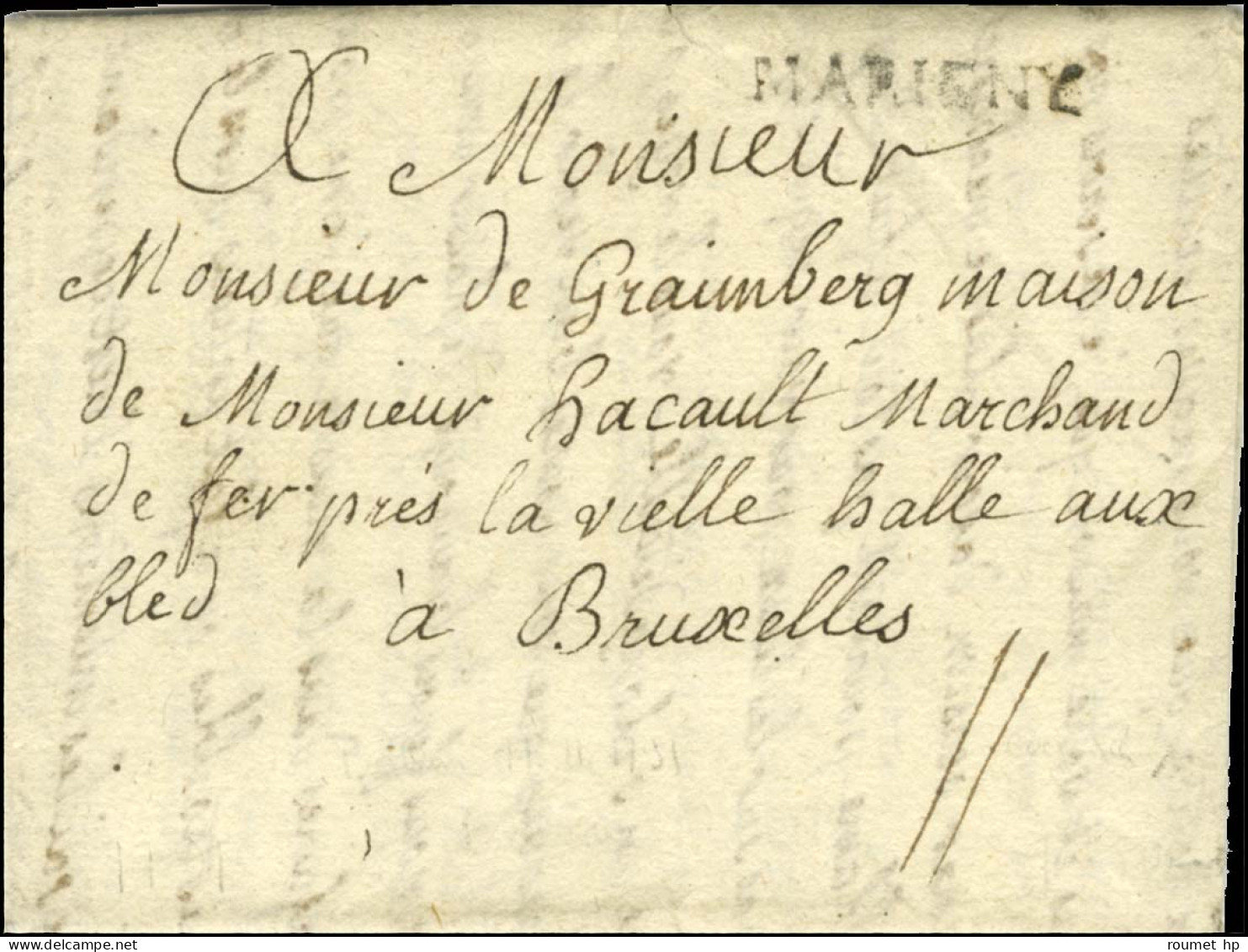 MARIGNY (L N° 1) Sur Lettre Avec Texte Daté à Bellau Ce 17 Novembre 1791 Pour Bruxelles. - SUP. - R. - Other & Unclassified