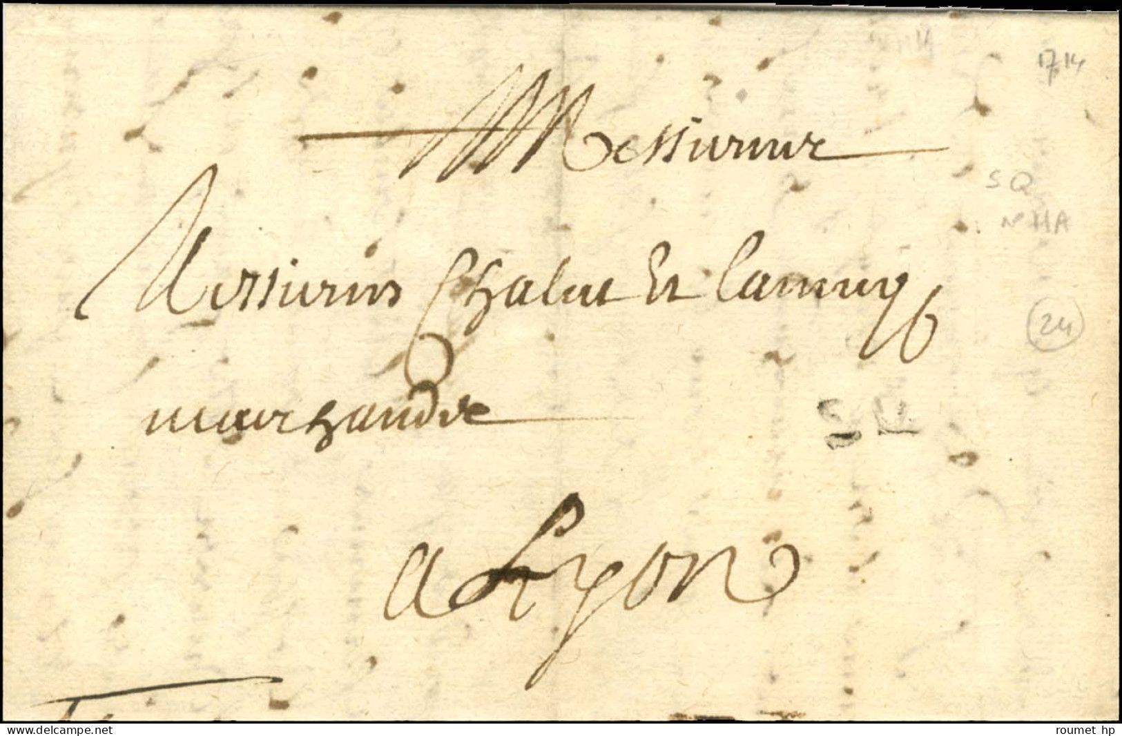 SQ (Saint-Quentin, L N° 11) Sur Lettre Avec Texte Daté De Saint Quentin Le 12 Septembre 1714 Pour Lyon. - TB. - RR. - Other & Unclassified