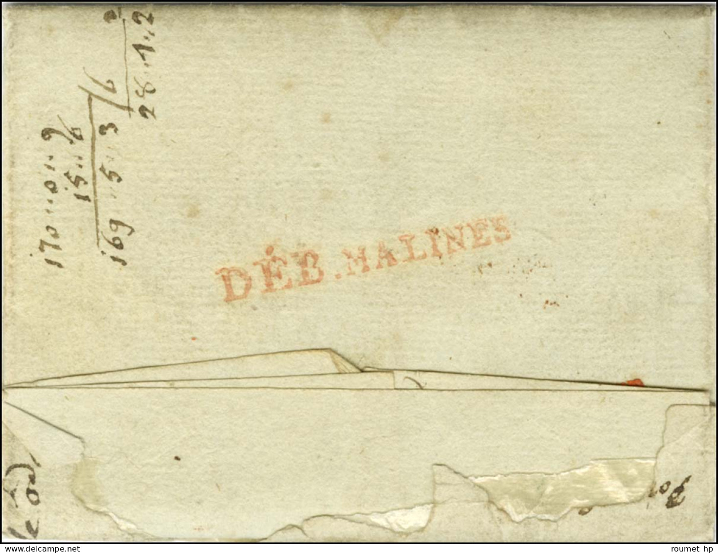 DEB MALINES Rouge Sur Lettre Avec Texte Daté De Saint Nicolas Le 1er Février 1810 Taxée Et Détaxée Pour Mechelin. Au Rec - 1792-1815: Départements Conquis