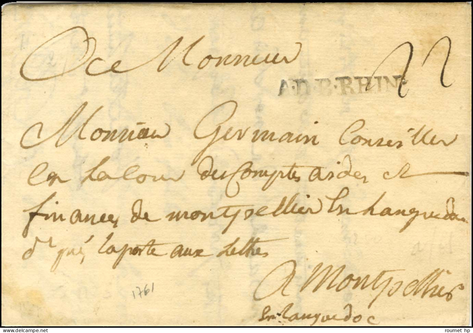 A.D.B.RHIN (7A N° 26) Sur Lettre Avec Texte Daté De Coblence Le 17 Décembre 1761 Pour Montpellier. - TB / SUP. - R. - Legerstempels (voor 1900)