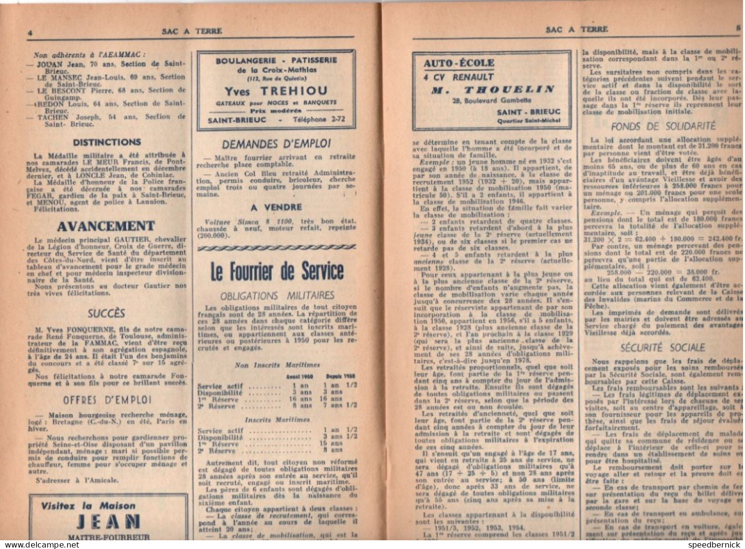 Revue Sac à Terre - Col Bleu - Marine Nationale Saint Brieuc 22 Bretagne N° 27 Aout 1956 Marin Soldat Publicité - Frans