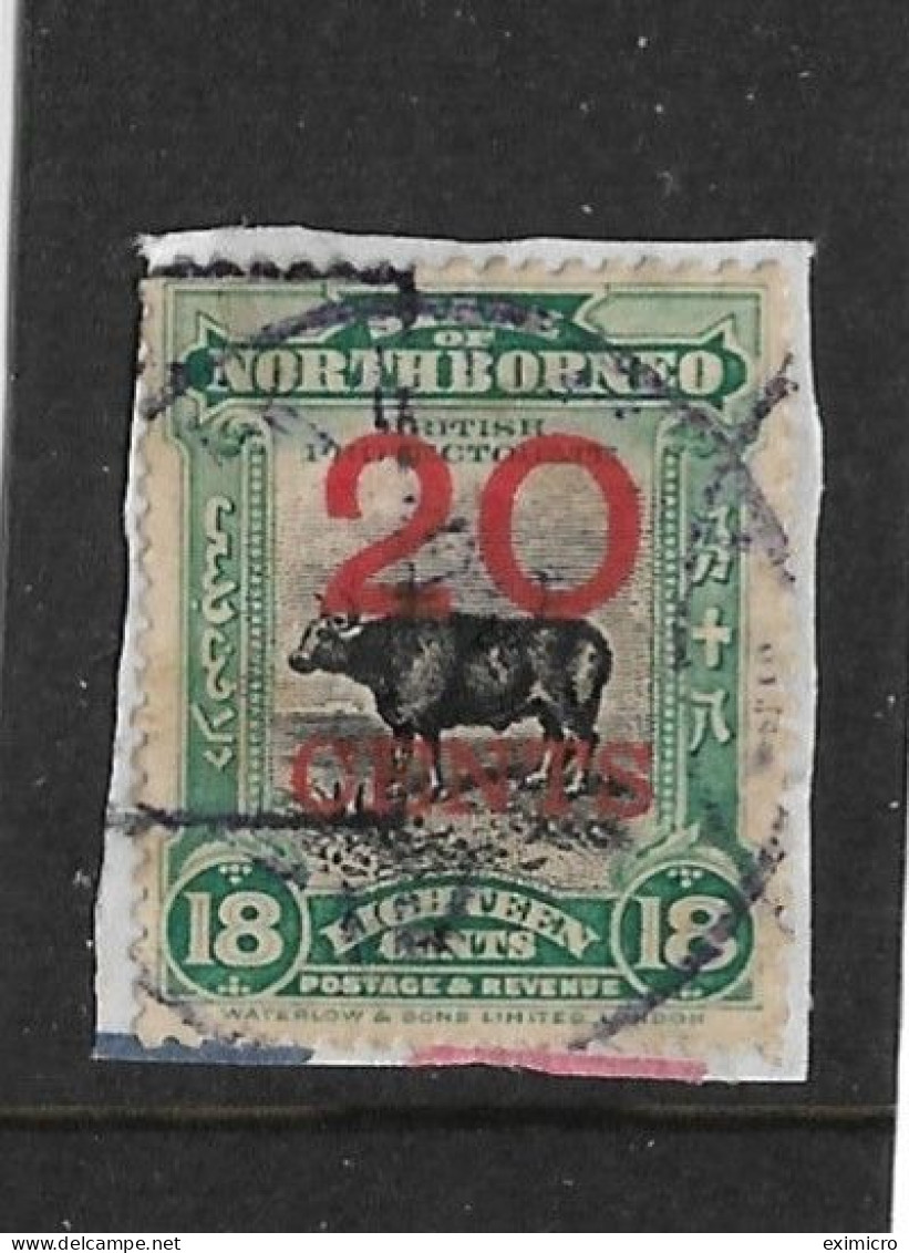 NORTH BORNEO 1909 20c On 18c SG 177 FINE USED ON PIECE - North Borneo (...-1963)