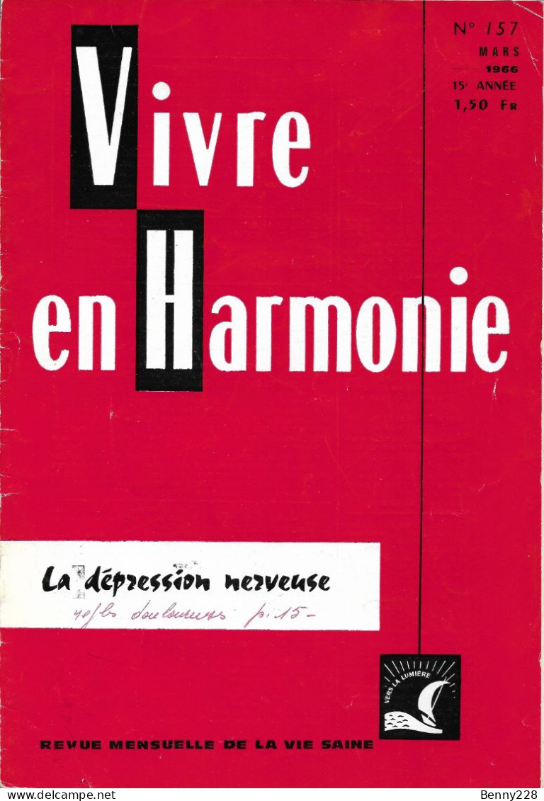 VIVRE En HARMONIE - LA DEPRESSION NERVEUSE - Mensuel De Mars 1966 - Geneeskunde & Gezondheid