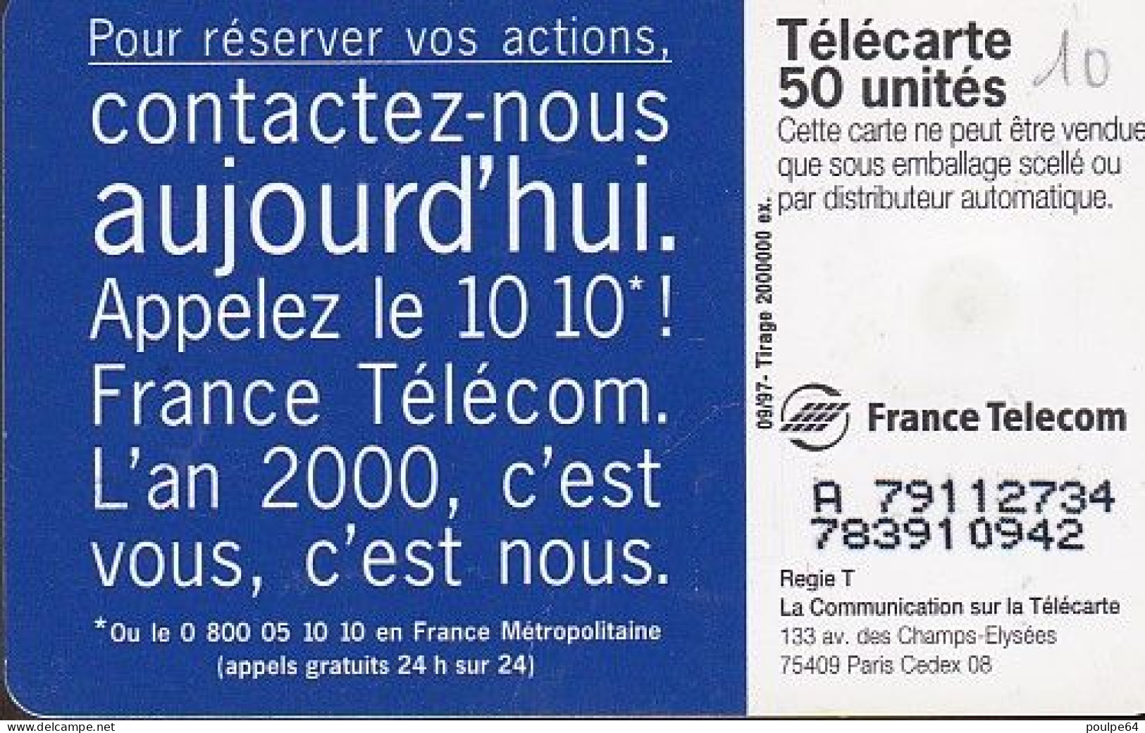 F784  09/1997 - TOITS " Capital France Télécom " - 50 SO3 - (verso N° Deux Lignes - 2ème Ligne Vers La Gauche Sous Le A) - 1997