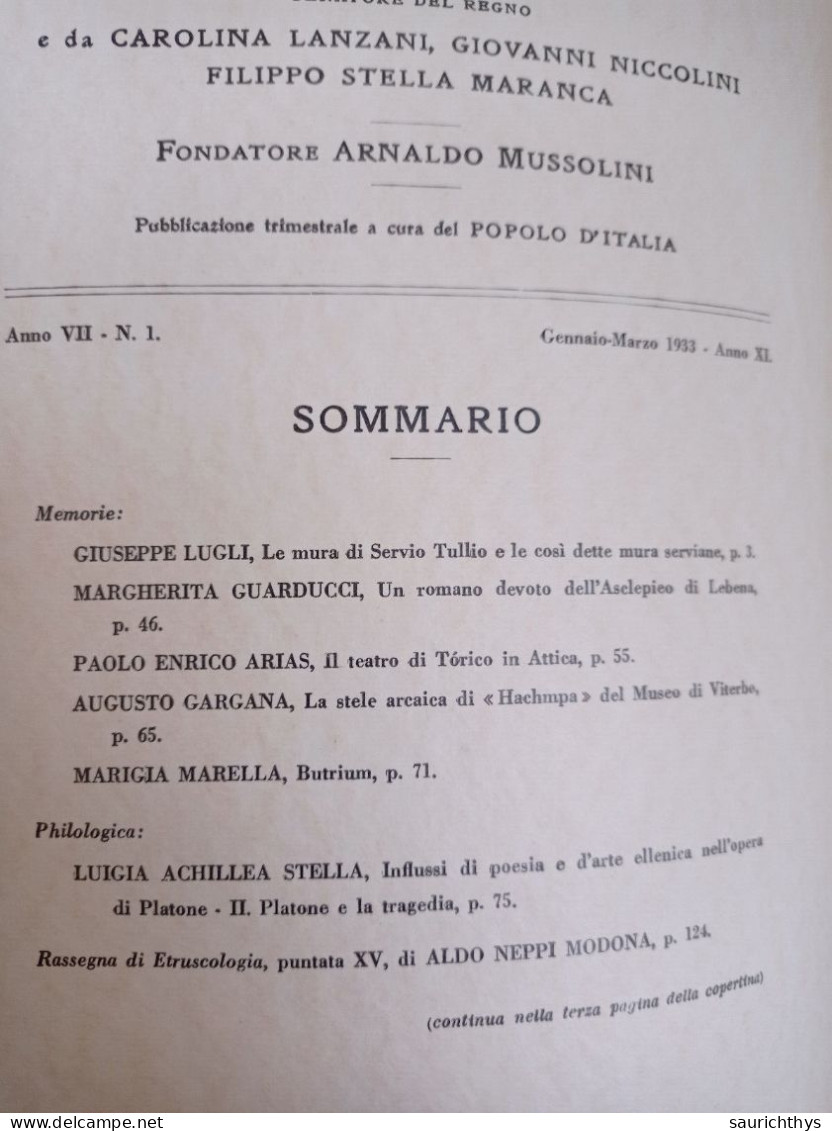 Historia Studi Storici Per L'antichità Classica A Cura Del Popolo D'Italia 1932 Museo Di Viterbo Butrium - Ravenna - History, Biography, Philosophy