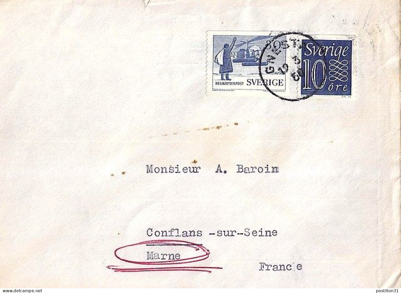 SUEDE N° 417 + COMPL.S/L. DU 19.3.58 POUR LA FRANCE - Briefe U. Dokumente