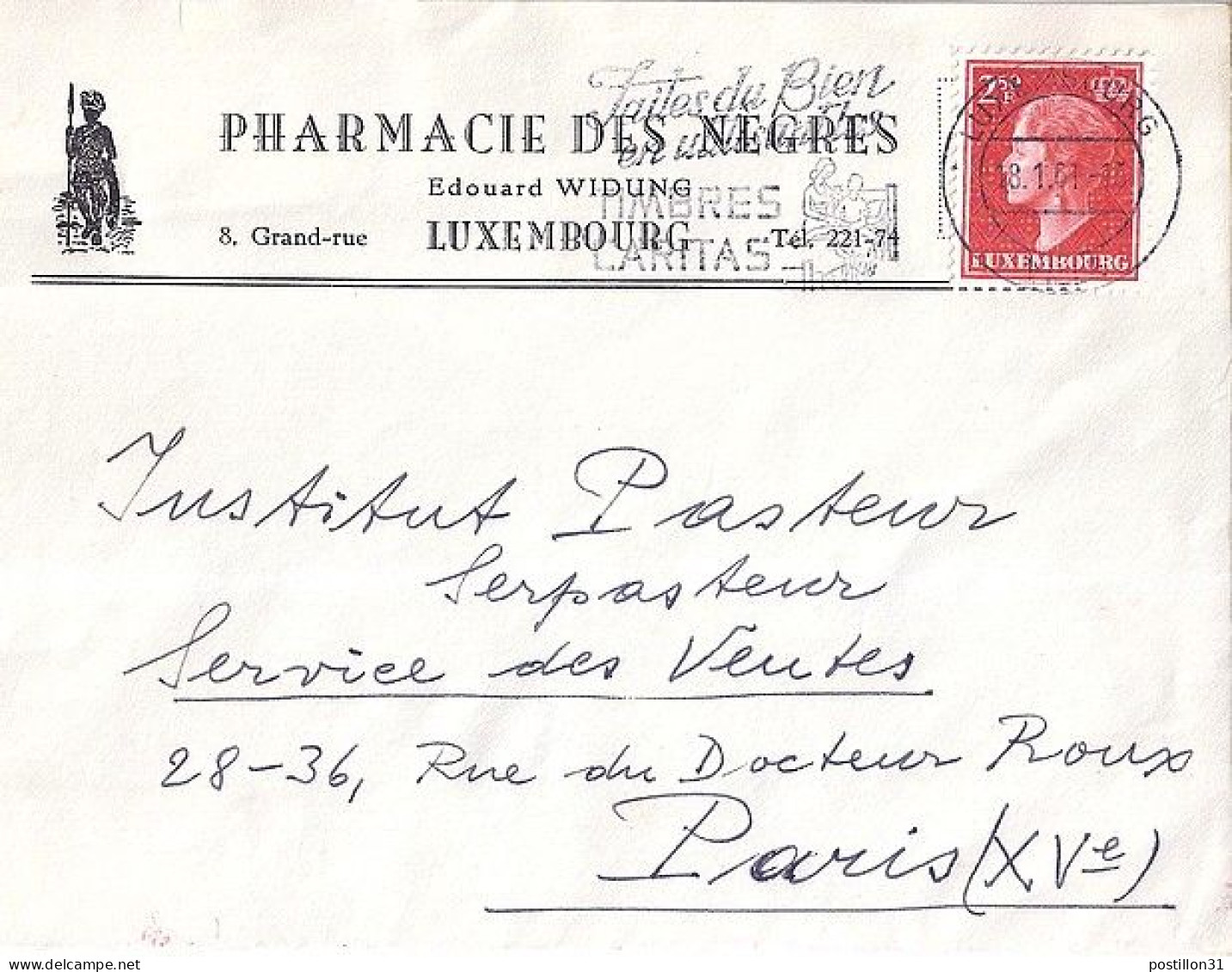 LUXEMBOURG N° 421A S/L. DU 18.1.61 POUR LA FRANCE - Briefe U. Dokumente