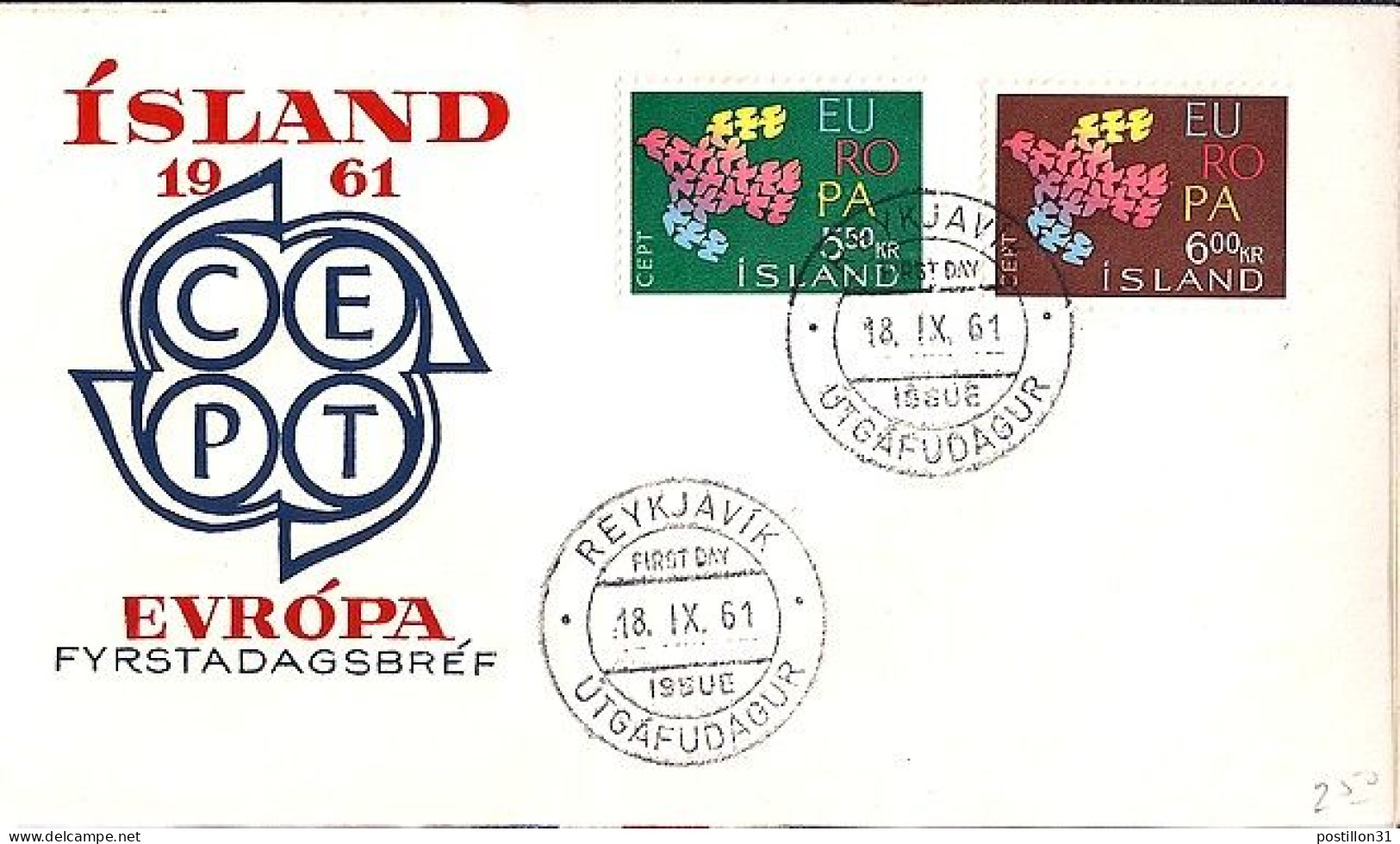 ISLANDE N° 311/312 S/L. DU 18.9.61 - Briefe U. Dokumente