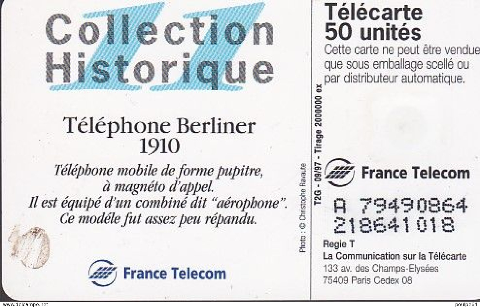 F789 09/1997 - BERLINER - 50 SO3 - (verso : N° Deux Lignes - 2ème Ligne Vers La Gauche Sous A) - 1997