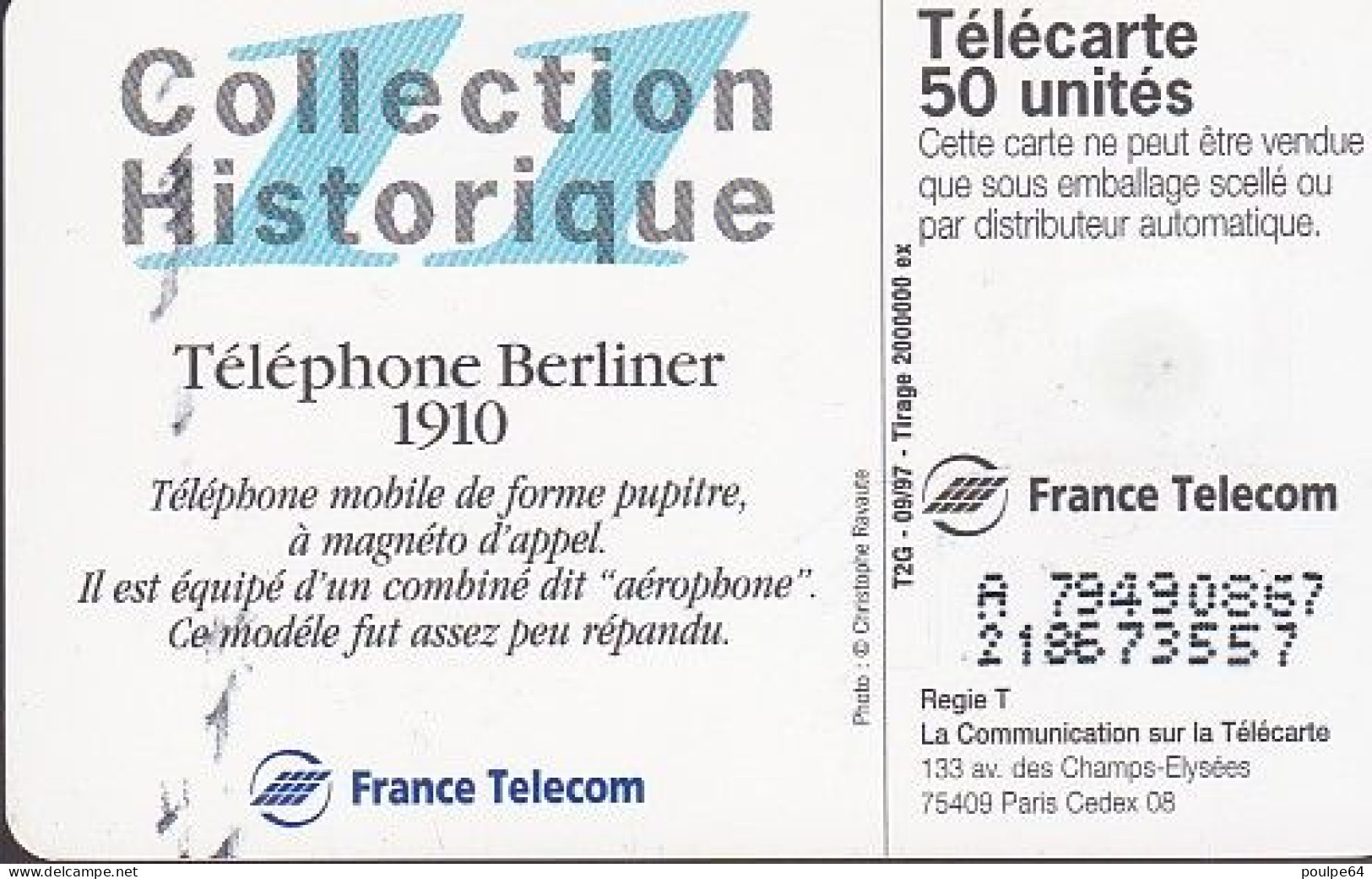 F789 09/1997 - BERLINER - 50 SO3 - (verso : N° Impacts Deux Lignes - 2ème Ligne Vers La Gauche Sous A) - 1997
