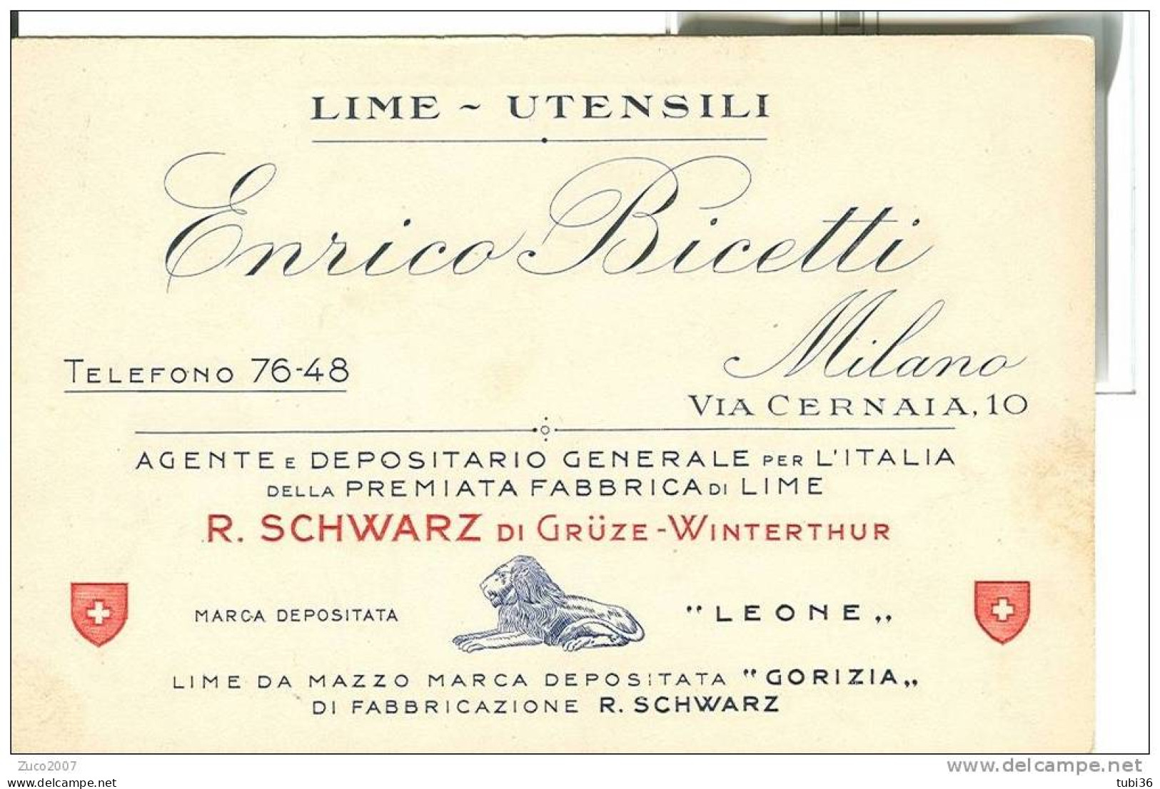 ENRICO BICETTI - MILANO - AGENTE DEPOSITARIO GENERALE - LIME UTENSILI. MARCA" LEONE" - Händler