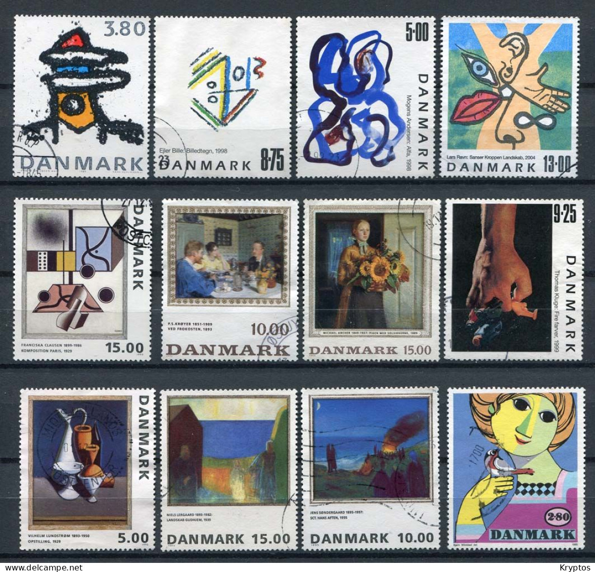 Denmark 1985-2004. 12 Different - PAINTINGS. ALL USED - Collezioni