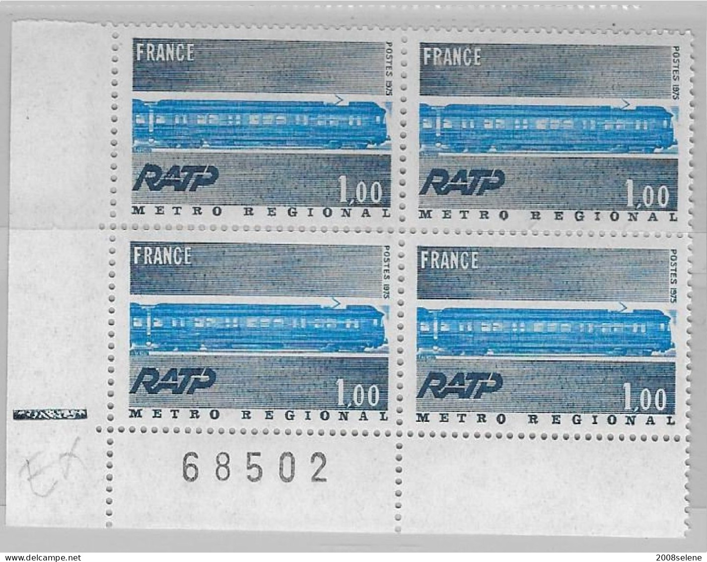 1975 Bloc De 4 Coin Numéroté Réseau Express Régional  Neuf ** N°1804 - 1960-1969