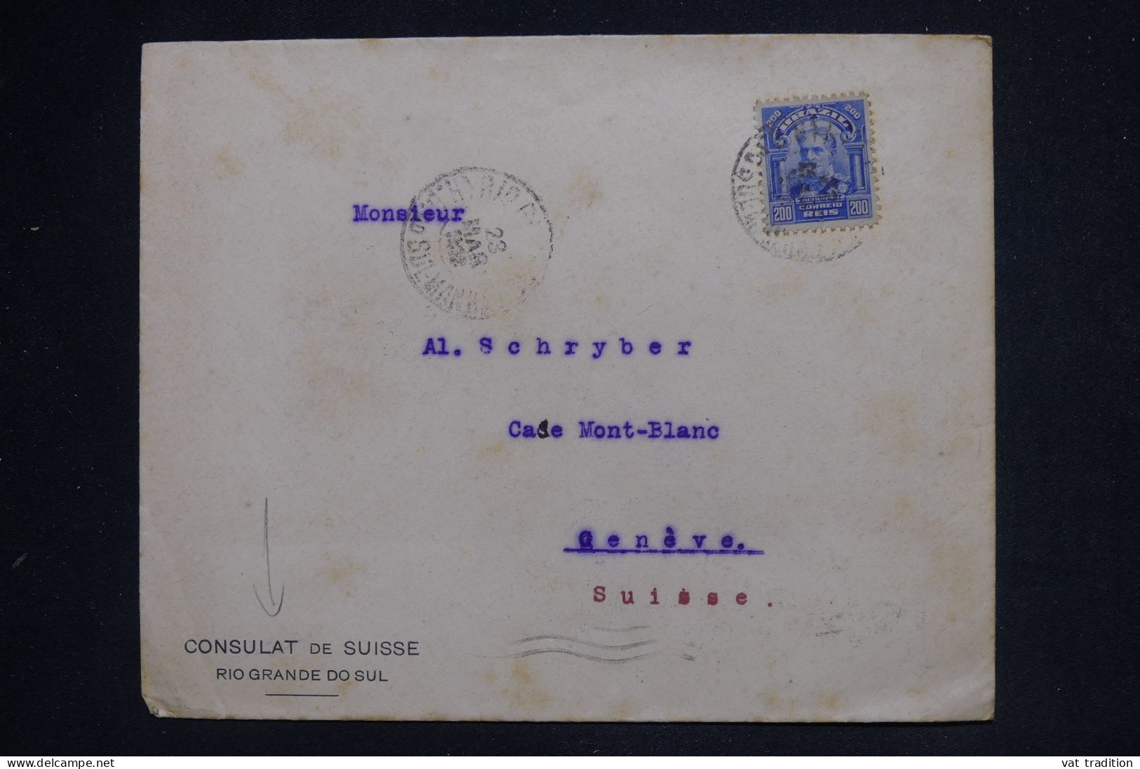 BRESIL - Enveloppe Du Consulat De Suisse à Rio Grande Do Sul  Pour La Suisse En 1918 - L 148781 - Briefe U. Dokumente