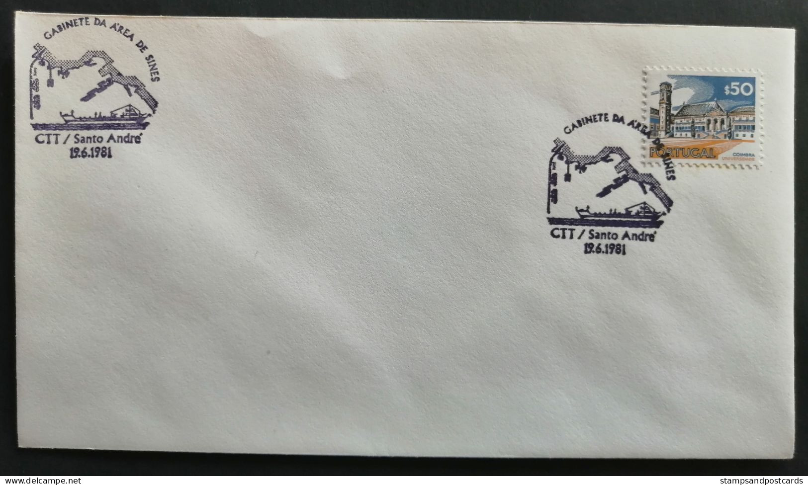 Portugal Cachet Commémoratif Cabinet Du Port De Sines Santo André 1981 Sines Harbor Office Event Postmark - Annullamenti Meccanici (pubblicitari)