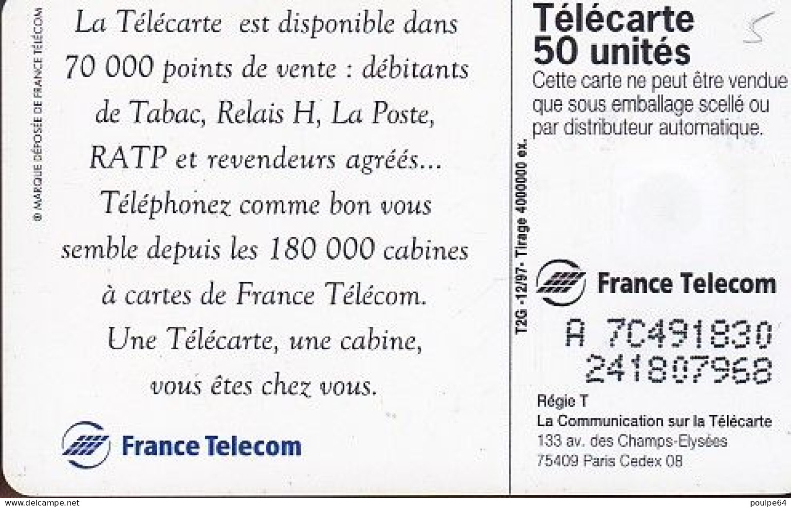 F813 12/1997 - GUITARE - F.T. - 50 SO3 - (verso : N° Impacts Deux Lignes - 2ème Ligne Vers La Droite) - 1997