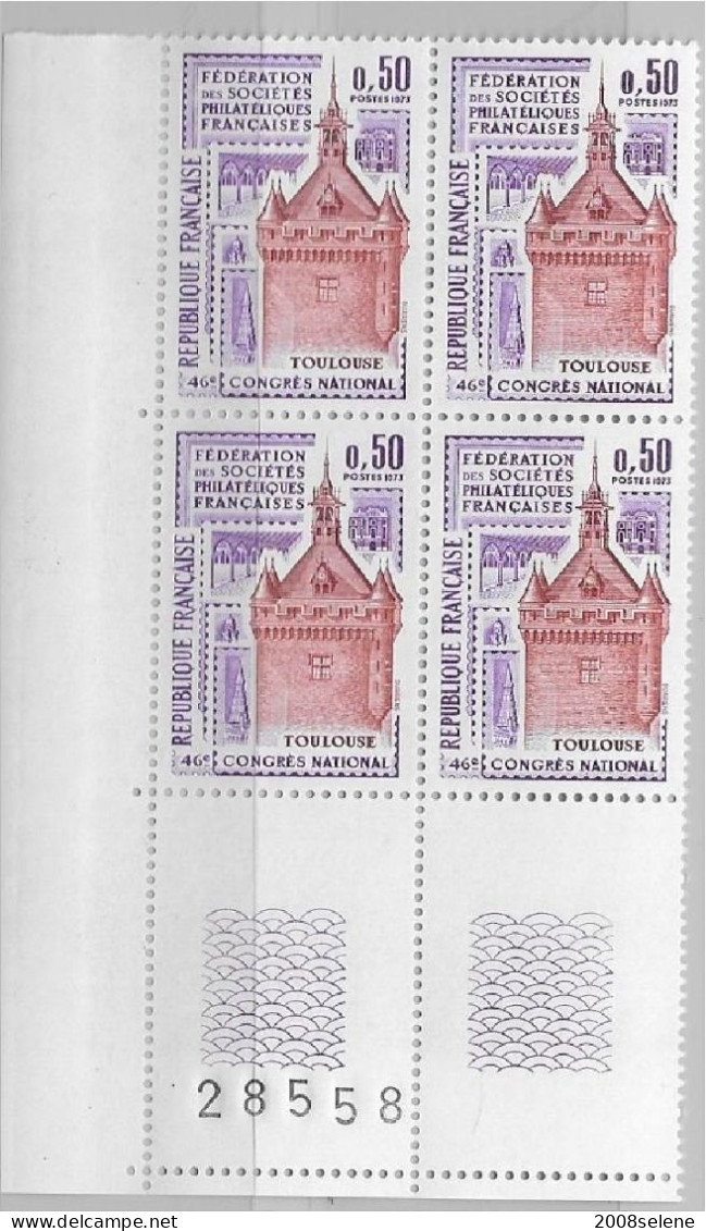 1973 Bloc De 4 Coin Numéroté Le Capitole Toulouse Neuf ** N°1763 - 1960-1969