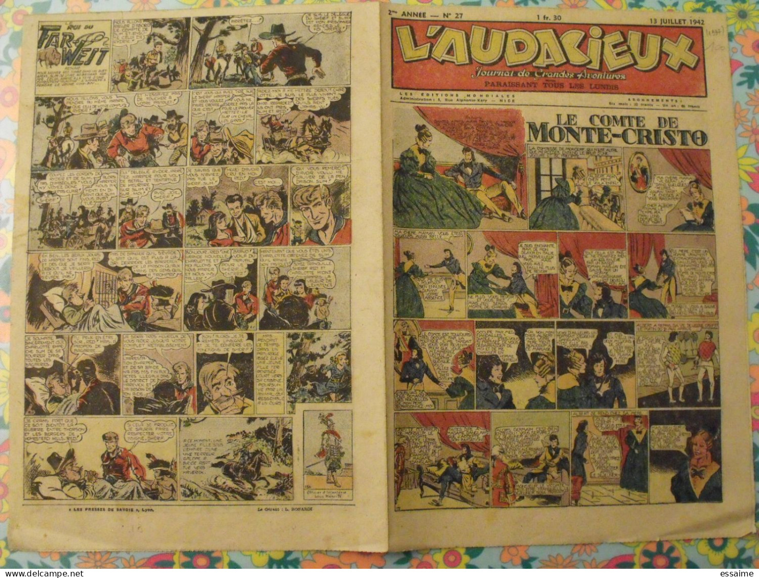 5 Numéros De L'Audacieux N° 27 à 31 De 1942. Monte-cristo, Le Roi Du Far-west, Christophe Colomb. A Redécouvrir - Autres & Non Classés