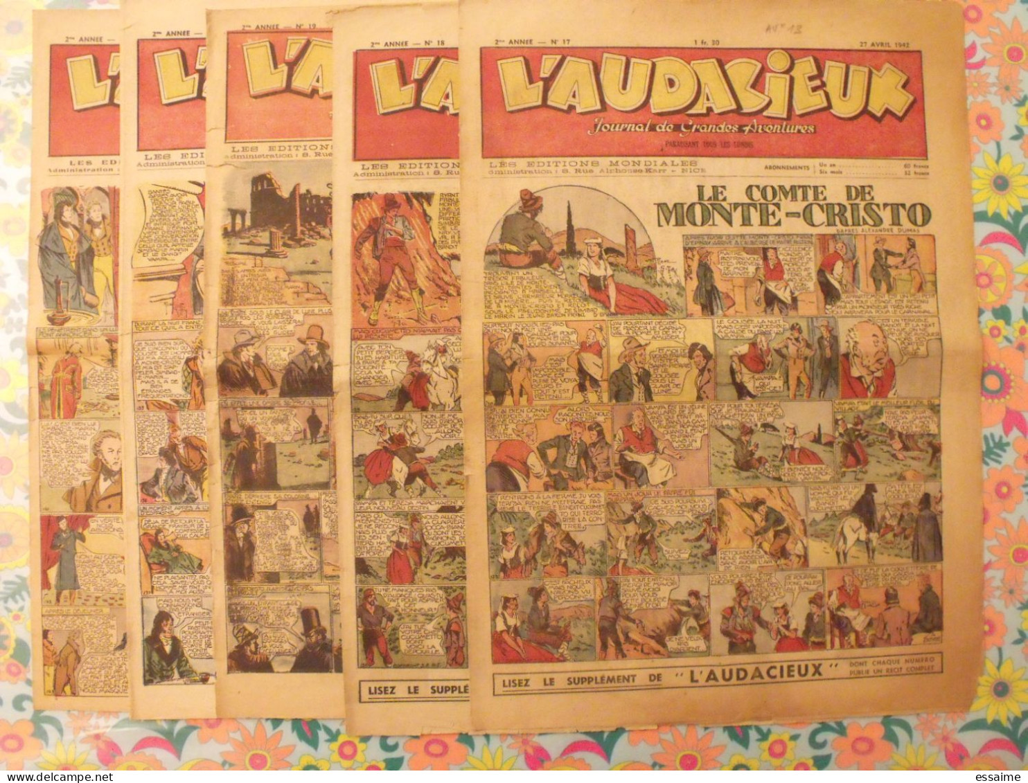 5 Numéros De L'Audacieux De 1942. Le Comte De Monte-Cristo, Le Roi Du Far-west, Christophe Colomb. A Redécouvrir - Autres & Non Classés