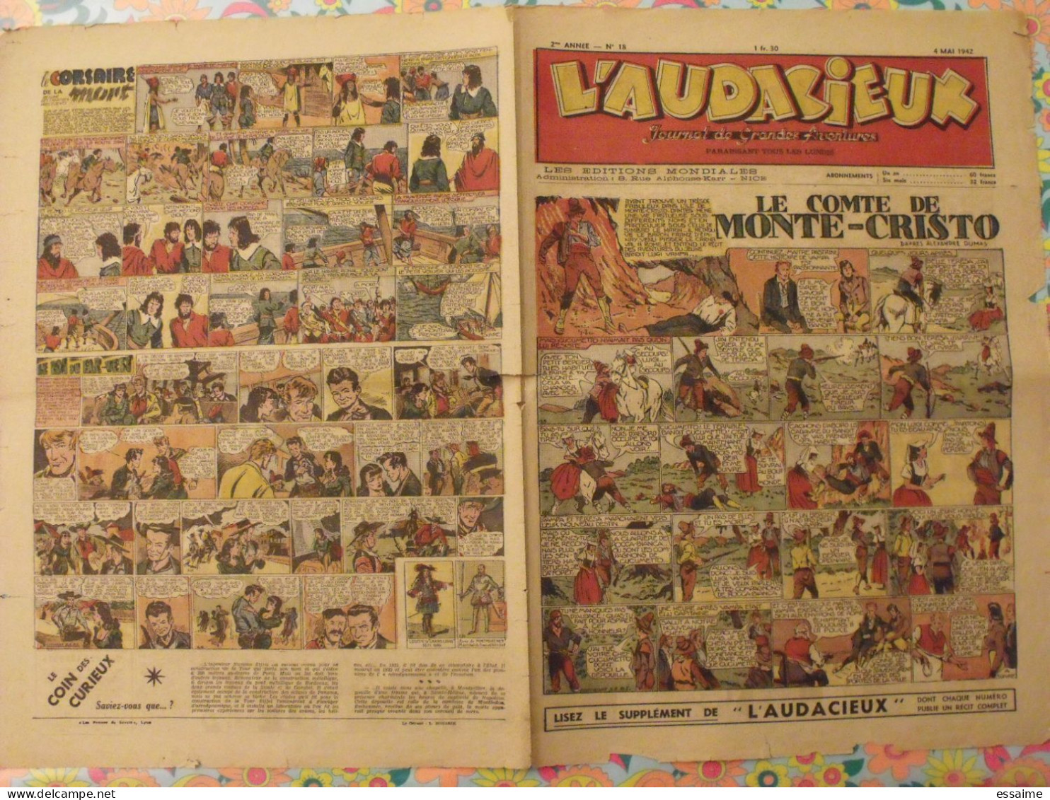 5 Numéros De L'Audacieux De 1942. Le Comte De Monte-Cristo, Le Roi Du Far-west, Christophe Colomb. A Redécouvrir - Autres & Non Classés