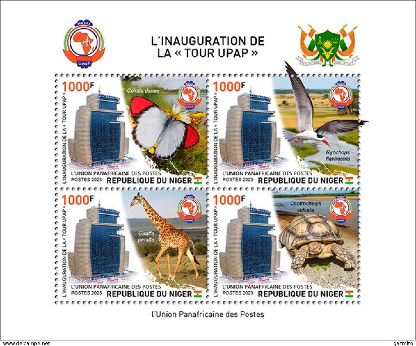 Niger 2023, PAPU, Giraffe, Butterfly, Turtle, Bird, Join Issue, 4val In BF - UPU (Union Postale Universelle)