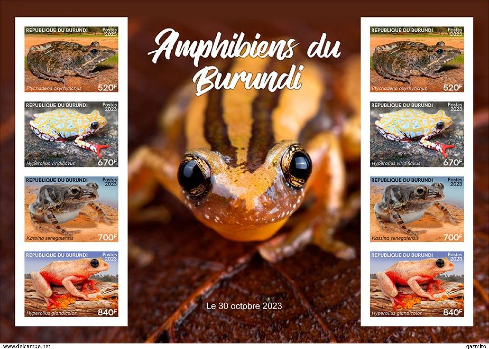 Burundi 2023, Anphibius, Frogs, Sheetlet IMPERFORATED - Ungebraucht