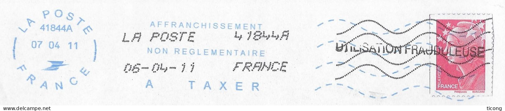 FLAMME NEOPOST AFFRANCHISSEMENT NON REGLEMENTAIRE A TAXER, GRIFFE UTILISATION FRAUDULEUSES, LETTRE 2011 BEAUJARD - Storia Postale