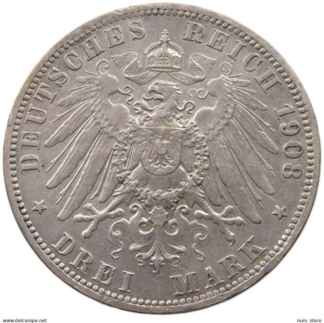 PREUßEN 3 MARK 1908 A WILHELM II. 1888-1918. #MA 000264 - 2, 3 & 5 Mark Silber