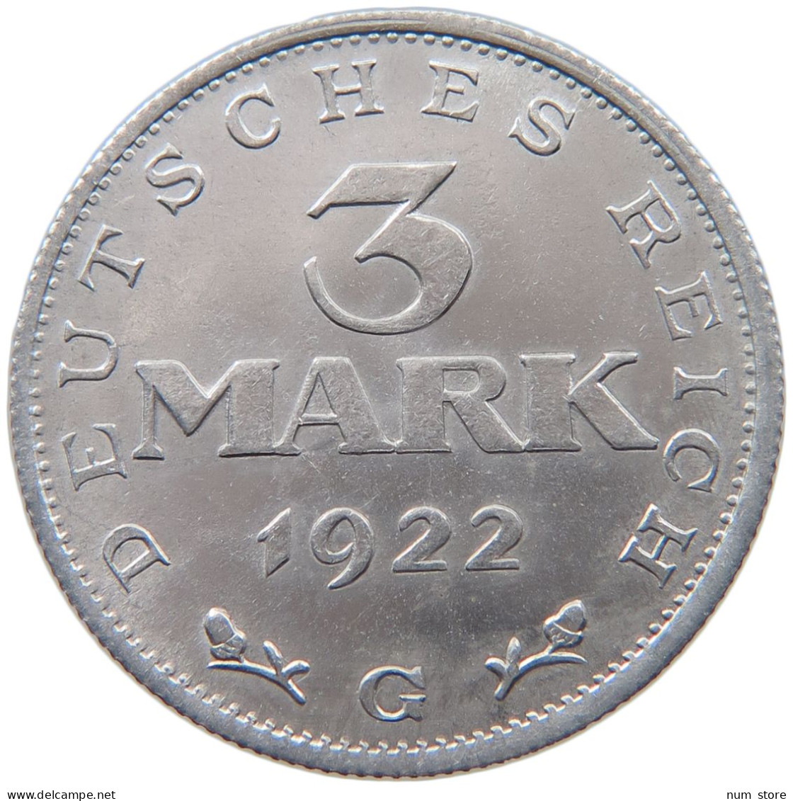 WEIMARER REPUBLIK 3 MARK 1922 G  #MA 098657 - 3 Mark & 3 Reichsmark