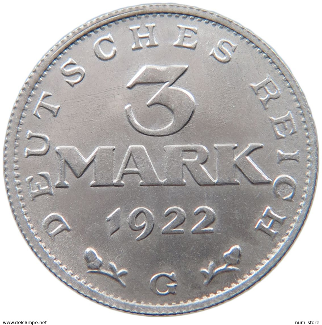 WEIMARER REPUBLIK 3 MARK 1922 G  #MA 098636 - 3 Mark & 3 Reichsmark