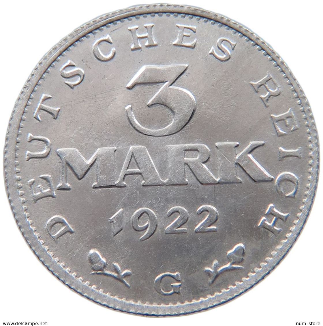WEIMARER REPUBLIK 3 MARK 1922 G  #MA 098634 - 3 Mark & 3 Reichsmark