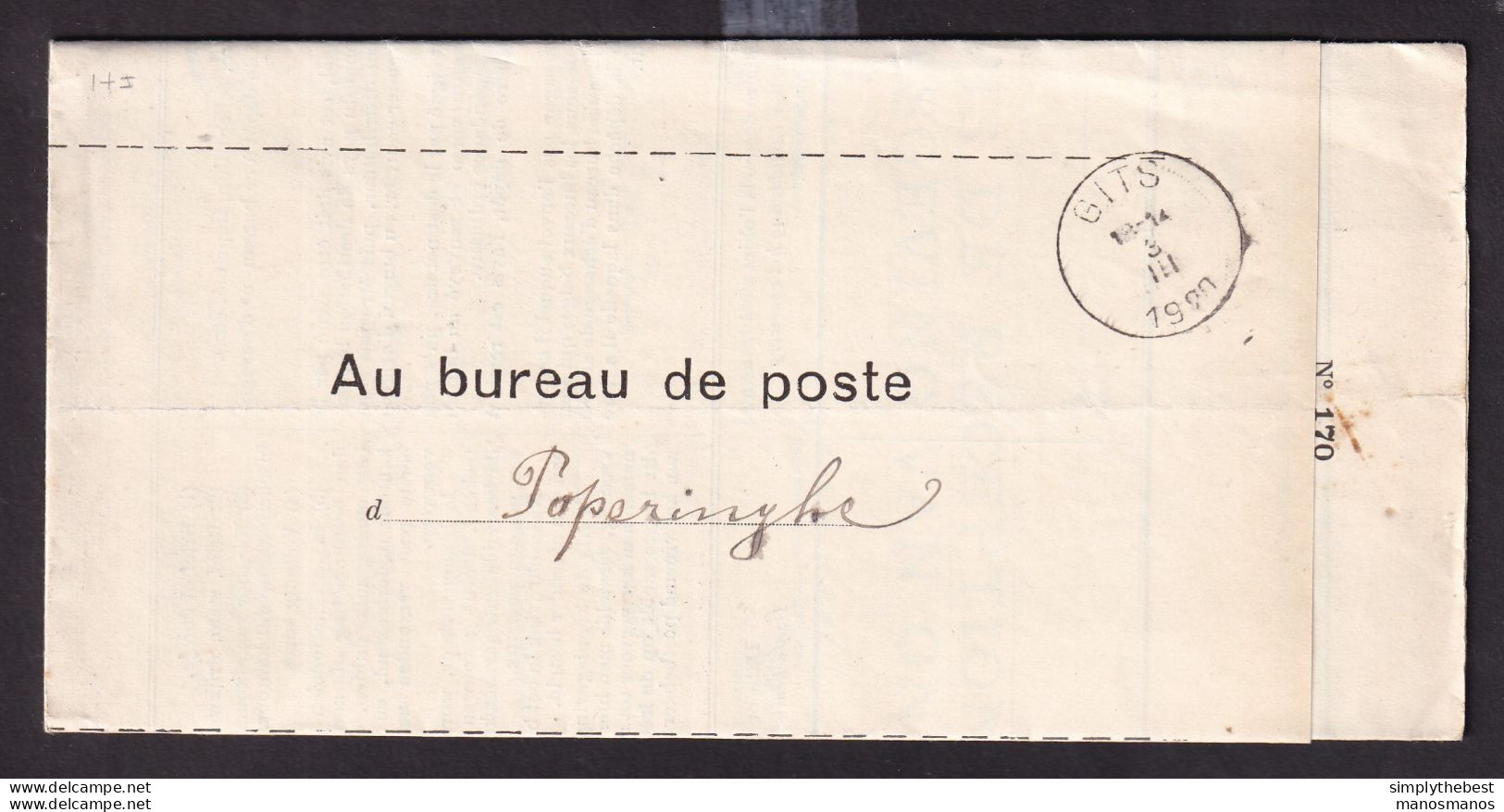 DDEE 516 -- Documents De La Poste - No 170 AVIS De RECEPTION Complet POPERINGHE 1920 Vers GITS Et Retour - Franchise