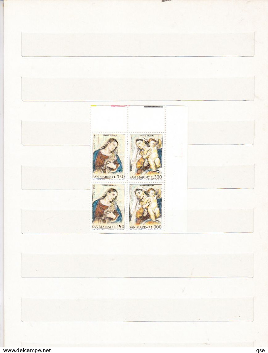 SAN MARINO  1976 .- Sassone  973/4** (quartina D'angolo) -  NATALE -  Arte - Pittura - Madonna
