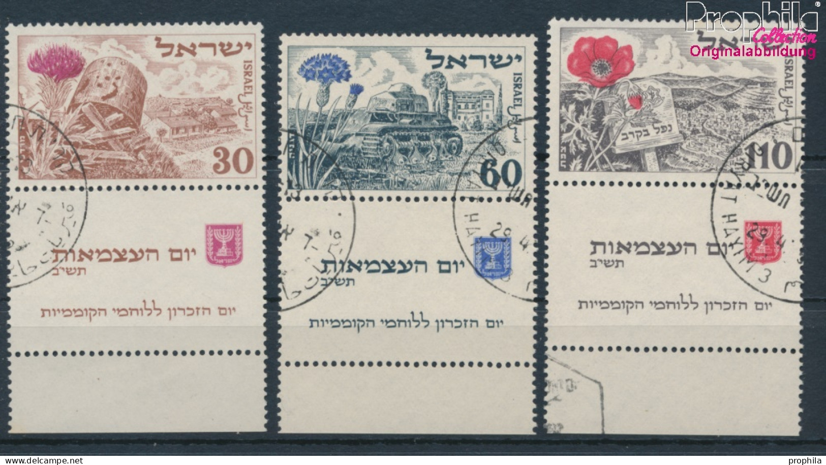 Israel 69-71 Mit Tab (kompl.Ausg.) Gestempelt 1952 Unabhängigkeit: Blumen (10256640 - Oblitérés (avec Tabs)