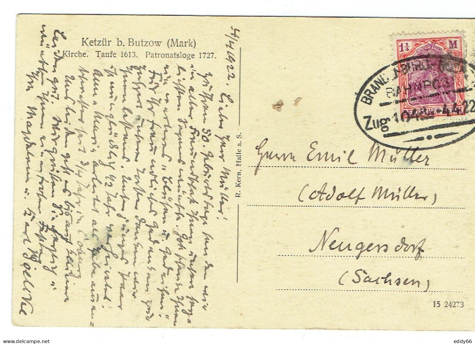 Ansichtskarte Ketzür Bei Butzow -Innenansicht Kirche Aus Dem Jahr 1922 (Bahnpoststempel 4.4.1922) - Butzow