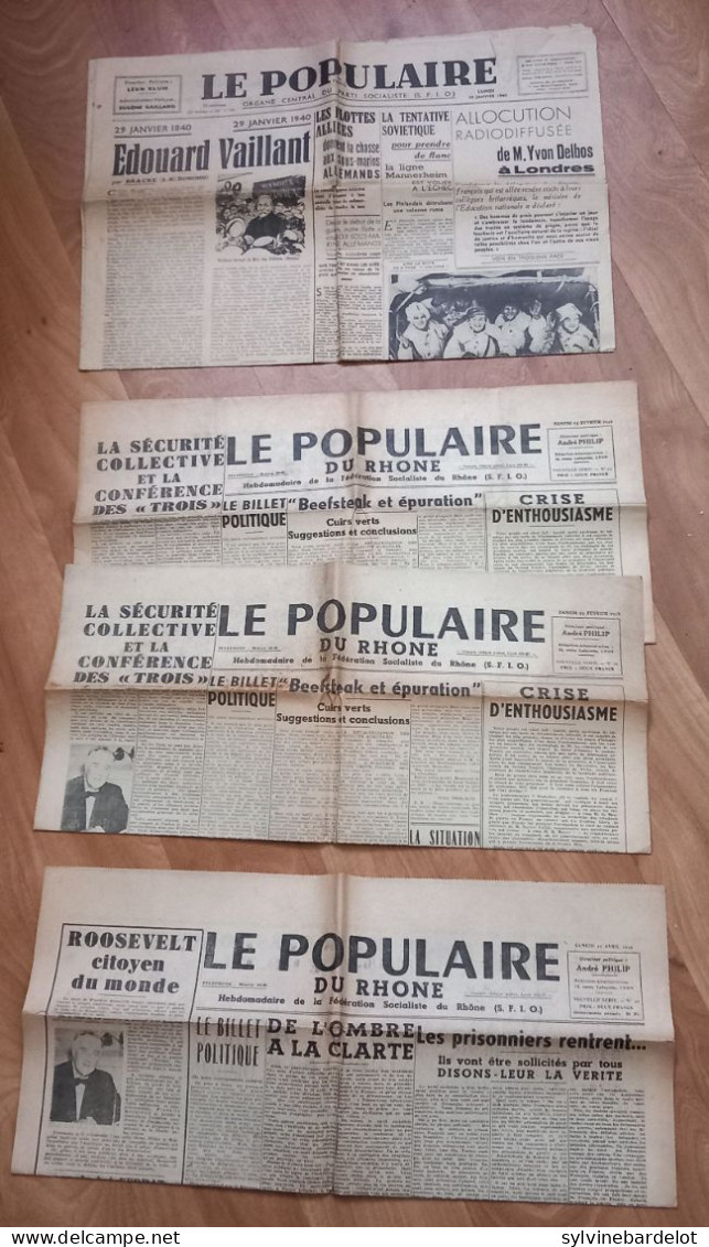 2 Exemplaires Du Populaire Du Rhône (1945) + 1 En Double +1 Du Populaire (1940) - General Issues