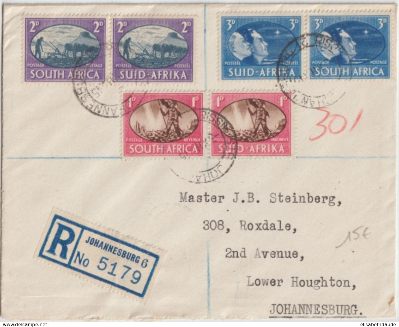 1945 - SOUTH AFRICA - ENVELOPPE RECOMMANDEE De JOHANNESBURG - Briefe U. Dokumente