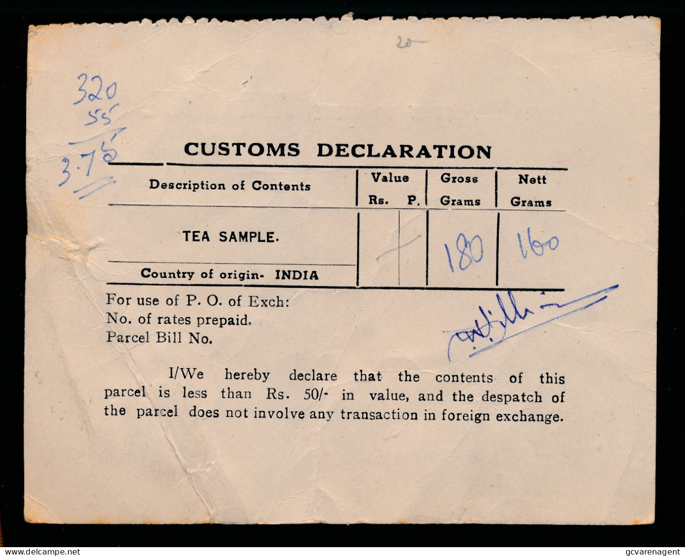 REGISTERED AIR MAIL - BRINDA VAN PROPERTIES PRIVATE LTD.  CUSTOMS DECLARATION      2 SCANS - Cochin