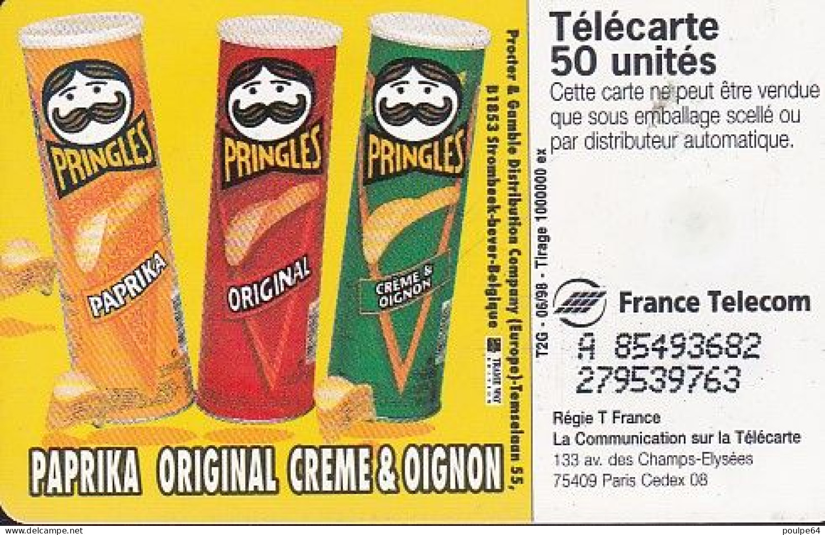F888  06/1998 - PRINGLES - 50 SO3 - (verso : N° Deux Lignes - 2ème Ligne Vers La Gauche Sous A) - 1998