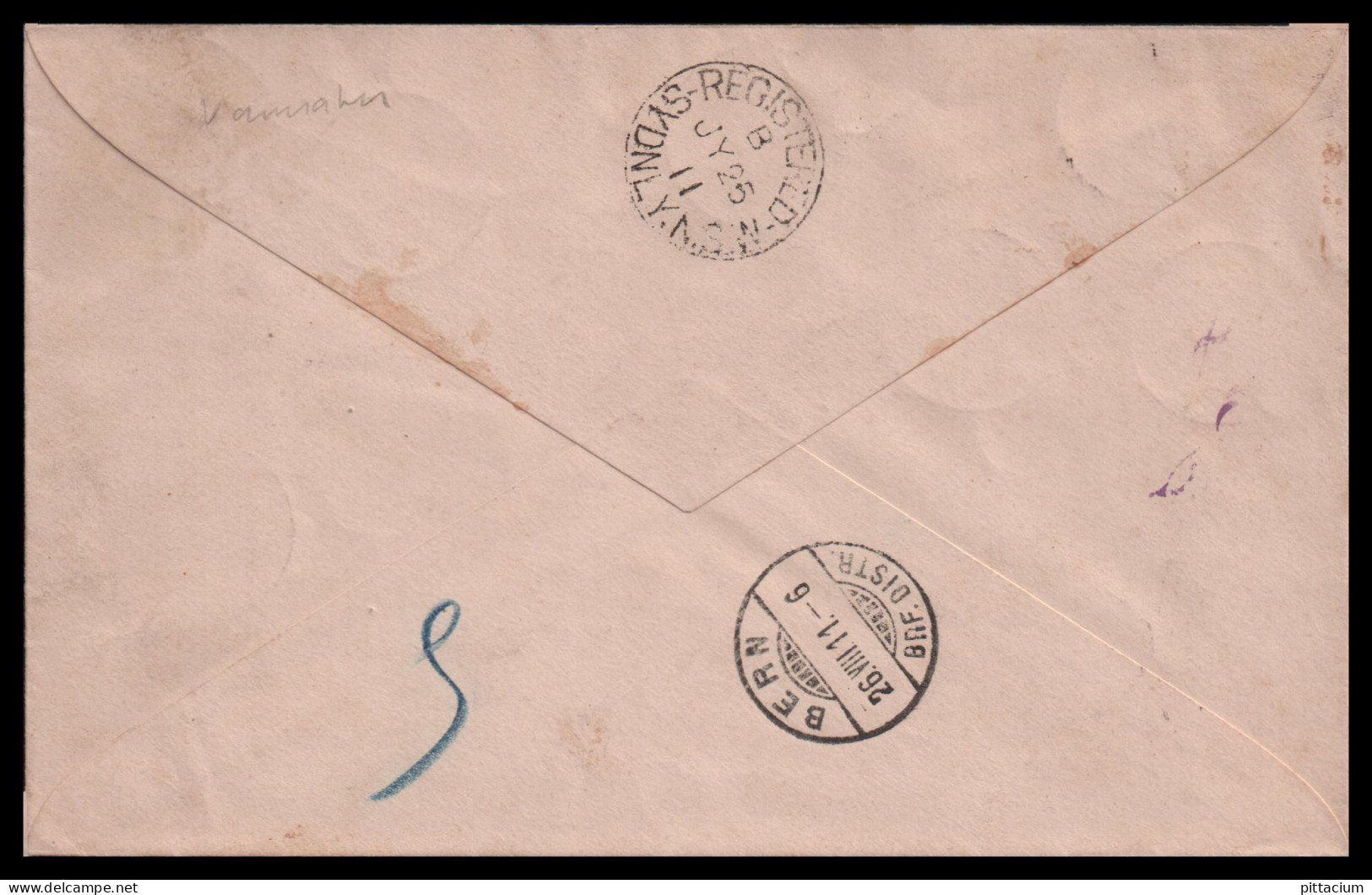Neue Hebriden 1911: Brief  | Transitverkehr, Mischfrankatur | Port Villa (Hebriden), Sydney, Bern - Cartas & Documentos