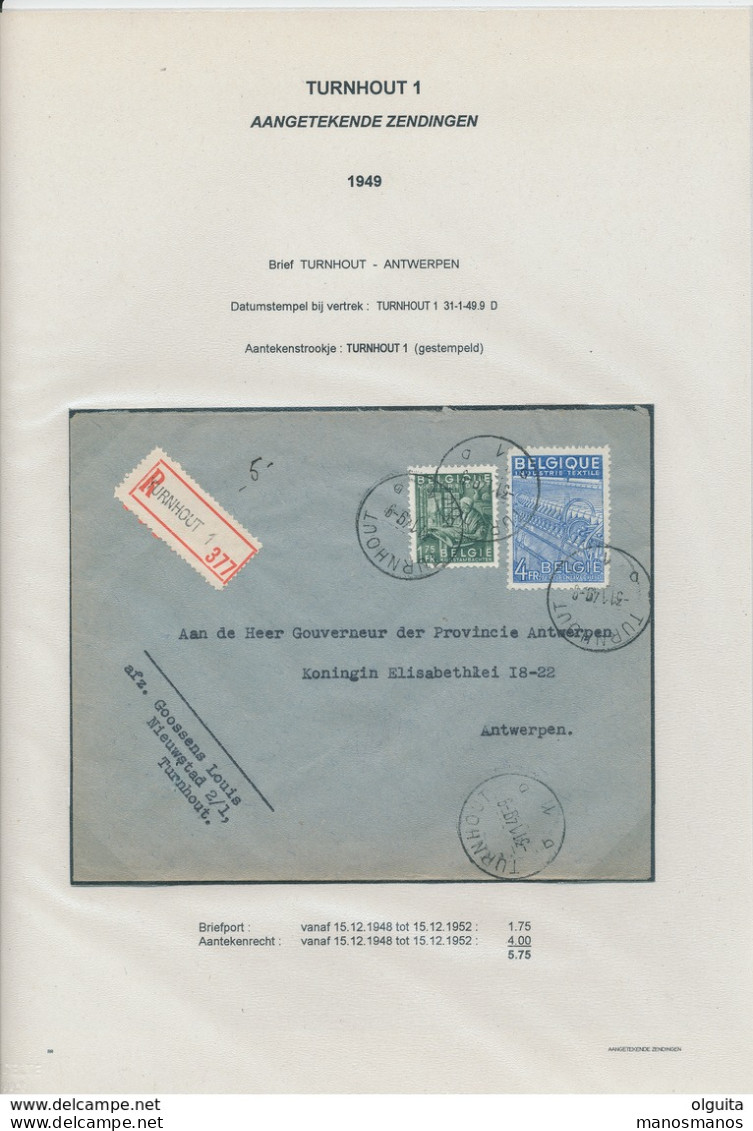 26/437 - Lettre Recommandée TP Exportation TURNHOUT 1949 Vers ANTWERPEN - TARIF 5 F 75 - 1948 Export